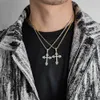 Collana con pendente a croce Hip Hop Gioielli religiosi Regalo da uomo placcato oro reale 18 carati