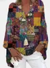 Женские блузкие рубашки Блузки с длинным рукавом женские топы повседневные пляжные бохо цветочный принт блузка v шея негабаритные весенние падения рубашки Ladies Blusas L230712