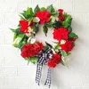 装飾花人工赤いゼラニウムの花輪春夏造花ちょう結びドアの装飾家の装飾農家コテージ