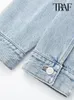 Badkläder traf kvinnor mode lappfickor rippade denim beskuren jacka rock vintage långärmad frayed hems kvinnliga ytterkläder chic toppar