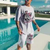 Conjunto de chándal para hombre, conjunto de camiseta de manga corta de verano, ropa de calle de moda de 2 piezas, pantalones cortos de playa con estampado de animales en 3D, ropa deportiva de gran tamaño