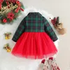 Fille Robes Bébé Filles Robe De Soirée Robe Enfants Toddler Automne Hiver À Manches Longues Imprimés À Carreaux Bowknot Tulle De Noël Enfants Vêtements