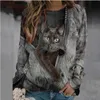 Women's Blouses Shirts Kaii Black Cat Zipper Print Women Blouse Shirts Casual Crew Neck Long Sleeve Lady Tee Plus Size Loose Aesthetic Pullover Tops L230712