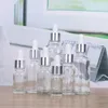 Botellas de almacenamiento 5ml-100ml Frasco cuentagotas de vidrio Cosmético transparente Recargable Líquido Aceite esencial Pipeta Muestra vacía