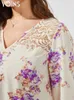 Blouses pour femmes Chemises YOINS Bohème Floral Imprimé Blouses Femmes Élégantes Chemises De Fête Plus La Taille 2023 Automne À Manches Longues Col En V Dentelle Tunique Tops Femme L230712