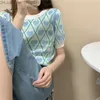 T-shirt femme tricoté à manches courtes T-shirt femme chérie mignon Argyle mince haut d'été Ulzzang Harajuku dent mode esthétique S-5XL Z230712