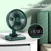Electric Fans Cameras Electric Desktop Cooling Fan Auto Rotary Home Air Circulators 3600mAh USB Rechargeable Ventilation Table Fan with Clock Display