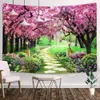 Tapisserier Cherry Blossom Path Wall Hanging Tapestry Floral Scenery Tapestrys Estetic Room Decor Wedding Birthday Wallpapers For Home