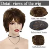 Perruques synthétiques GNIMEGIL courtes pour femmes brun naturel bouclés Pixie coupe de cheveux en couches maman perruque Cosplay Halloween Costume fête