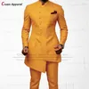 Men's Suits Arabic Royal Blue Set Tailor-made Slim Fit Wedding Groomsmen Groom Orange Suit Tuxedo Party Robe Blazer Pants 2Pcs