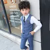 Pakken Jongen Plaid Vest Blazer Kids Vest Bruiloft Kleding Set Peuter Formele Jurk Pak Kind Broche Shirt Broek Baby Heren Outfit 230711