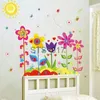 Other Decorative Stickers Romantic Cartoon Colorful Sun Flowers Butterfly Children's Room Wall Sticker Removable Kids Vinyl Art Home Decor Mural PVC Decal x0712