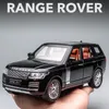 Diecast Model car 1 24 Rover Range Rover Suv Car Model Simulation Sound And Light Pull Back Alloy Car Collection Ornaments Boy Toy Car Gifts 230711