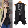 Women's Tanks Solid Color Sweet Mid-Length Back Hollow Out Lace Vest Jacket Skin-touching Tops Sleeveless Streetwear