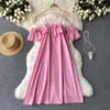 Casual Dresses Summer Strapless Loose Mid-length Section Sexy Bubble Short-sleeved First Love Fairy Doll Camisole Dress