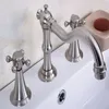 Bathroom Sink Faucets Deck Mounted 3 Holes Bath Tub Mixer Tap Brushed Nickel Brass Widespread 2 Handles Basin Faucet Abn019