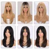 Parrucche sintetiche I's A Wig Long Layered For Women Blonde With Side Bangs Black Brown Ombre Hair Cosplay quotidiano