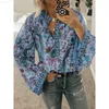 Dames Blouses Overhemden Pauw Print Losse Shirt Knop Lange mouwen Chiffon Blouse Vintage Lente Herfst Blouses Vrouwen Oversized Top Blusas Femininas L230712