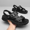 2024summer Black Sandals 3679 коричневая подлинная кожаная кожаная не скользящая мужская платформа с мягким дном с двойным назначением