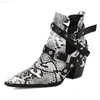 Boots 40-45 Plus Size sexy snake pattern stretch riding botas high heels chelsea bottes pointed toe belt buckle ankle boots women 2021 L230712