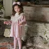 Flickans klänningar Autumn Winter Cute Kids Baby Girl Lace Velvet Dress Girl Pure Color Long Sleeve Dress Baby Girl Nyfödd klädklänninghkd230712