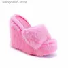 Slippers New Fur Slippers Women's Wedge Heel Shoes Women High-heeled Furry Drag Fashion Outdoor All-match Shoes Slippers Furry Slides T230712