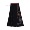 Ethnic Clothing 2023 Chinese Retro Satin Jacquard Skirt National Flower Embroidery Harajuku Oriental Elastic Waist A-line