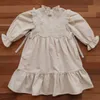 Kız Elbiseleri Moda Bebek Kız Pamuk Elbise Bebek Toddler Çocuk Çiçek Pufu Uzun Kollu Dantel Vestido Stant Yaka Gevşek Bebek Giysileri 2-12YHKD230712