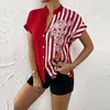 Blusas femininas casuais elegantes camisa de escritório manga curta decote em V blusas femininas listradas com estampa de flores camisas de gola pura