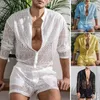 Fatos de treino masculinos masculinos 1 conjunto corte moderno roupa de crochê sexy duas peças oco para a noite de núpcias