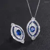 Colar Conjunto de Brincos EYIKA de Alta Qualidade Rosa Azul Cristal Vermelho Zircão Pedra Pingente Forma de Olho Anel Feminino Casamento Elegante Jóias Finas