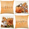 Hello Autumn Flower Pumpkin Fall Throw Pillow Case 18 x 18 Inch Thanksgiving Day Cushion Case for Sofa