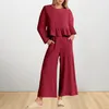 Pantalon deux pièces femme décontracté 2 tenue femmes haut à manches longues couleur unie dames taille haute Style Boho coupe ample vacances