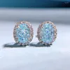 Stud Earrings Classics 925 Sterling Silver Crushed Cut Aquamarine High Carbon Diamonds Gemstone Ear Studs Earring Wedding Fine Jewelry