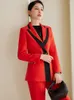 Women's Two Piece Pants Black Red Striped Ladies Pant Suit Blazer Women Business Work Jacket And Trouser Female Formal 2 Set For Autumn