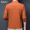 Herren-T-Shirts GAAJ Reißverschluss-Kragen-Poloshirt Mann-Reißverschluss-Poloshirt mit langen Ärmeln, schlichtes T-Shirt, koreanisches lässiges, solides T-Shirt, Modemarke, Tops, Kleidung 230711