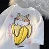 Trench Design Sense Threedimensional Banana Hamster Plush Patch Embroidered Shortsleeved Tshirt Women's New Summer Y2k Top
