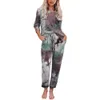 2023 vêtements de nuit pour femmes maison ensemble salon de la femme européenne américaine automne hiver cravate colorant imprimé à manches longues pantalon pyjama fendu