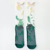 Women Socks Fashion 2023 Summer Mesh Thin Long Printed Casual Breatble Fresh Flower Korea Style Söt