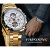 Forsining Classique Or Tourbillon Montre Mécanique Mens Automatique Moonphase Calendrier Acier Inoxydable Ceintures Horloge Reloj Hombre304n