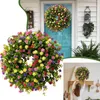 装飾花カラフルなユガカラーコテージリースラウンド人工グリーン装飾用ドア壁と窓シミュレーションフラワーピンク