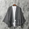 Erkek Kimono Japon geleneksel tarzı ceket hırka gündelik gevşek haori retro ekose samuray ceket asya giyim yukata et261w