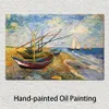 Canvas Wall Art Vissersboten op het strand van Saintes Maries Vincent Van Gogh Schilderij Handgemaakte Olie Kunstwerk Modern Studio Decor