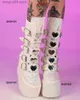 Boots White Glitter Goth Platform High Wedges Mid Calf Boots Love Heart Decor Zip Sequined Fashion Shoes Autumn women's Boots T230712