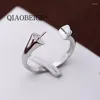 Cluster-Ringe QIAOBEIGE Mode und einfacher dünner leerer Schmuck 925 Sterling Silber Perlenring für Mädchen Zwei Perlen montiert DIY-Zubehör