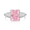 Bague de diamant de créateur rose pour femme, promesse de mariage, argent sterling 925, zircone 8A, cœur carré, amour, fiançailles, bagues de mariage, bijoux de luxe, boîte cadeau, taille 6-9