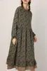 Vestidos sensuais urbanos de linho de algodão japonês florais para mulheres outono vintage manga longa gola redonda vestido pulôver casual solto vestidos femininos 230711