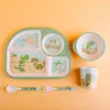 Flatware Sets Creative Bamboo Textile Children's Tableware Set Five Piece Kindergarten Cartoon Bowl Divided Plate