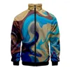 Jaquetas masculinas coloridas 3D jaqueta de beisebol masculina Bomber Harajuku hip hop moletom com capuz casual gola alta com zíper moletom roupas esportivas