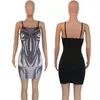 Vestidos casuales Wishyear verano Sexy sin mangas Cami Night Club Party Bodycon para mujeres trajes 3D Body Print estético Mini vestido 2023